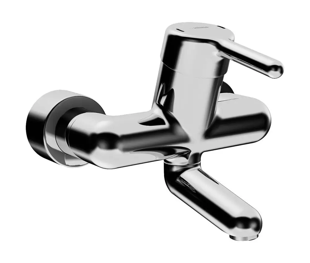 Einhebelmischer in Chrom-Optik von HANSA mit seitlichem Griff und einer drehbaren Auslaufstruktur, geeignet zur Wandmontage.